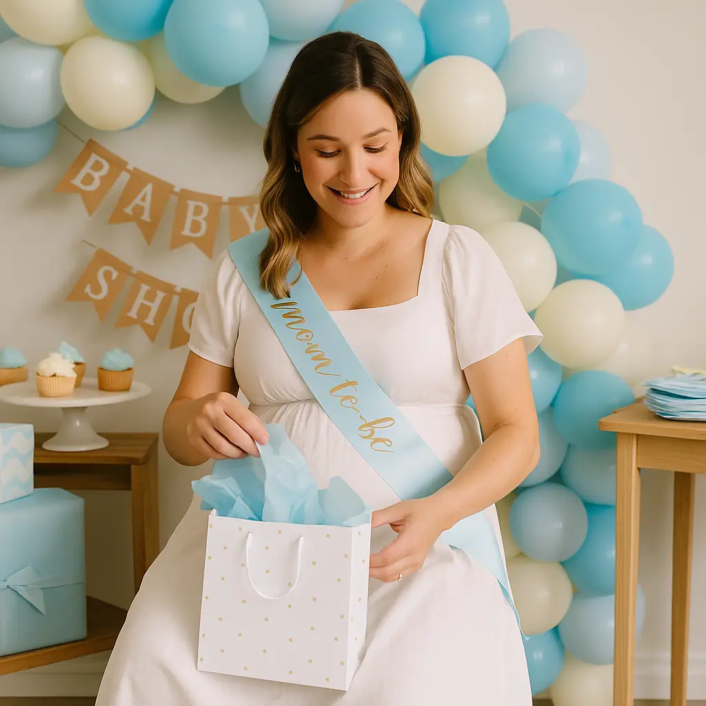 Future maman ouvrant un cadeau lors d’une baby shower – Vidéaste baby shower Marseille | MASSALI Films